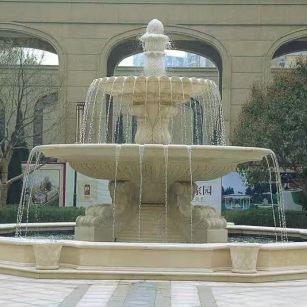 随州 黄金麻花岗岩异型加工——户外庭院石雕流水喷泉