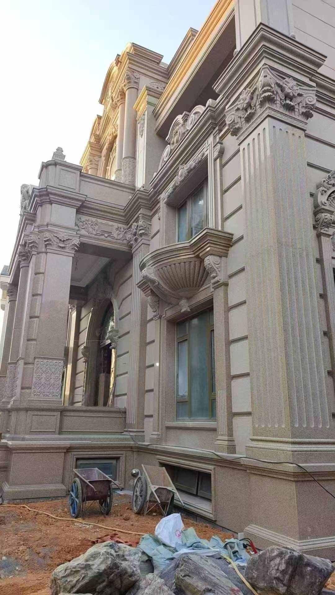 随州 黄金麻花岗岩光面别墅外墙干挂施工完成