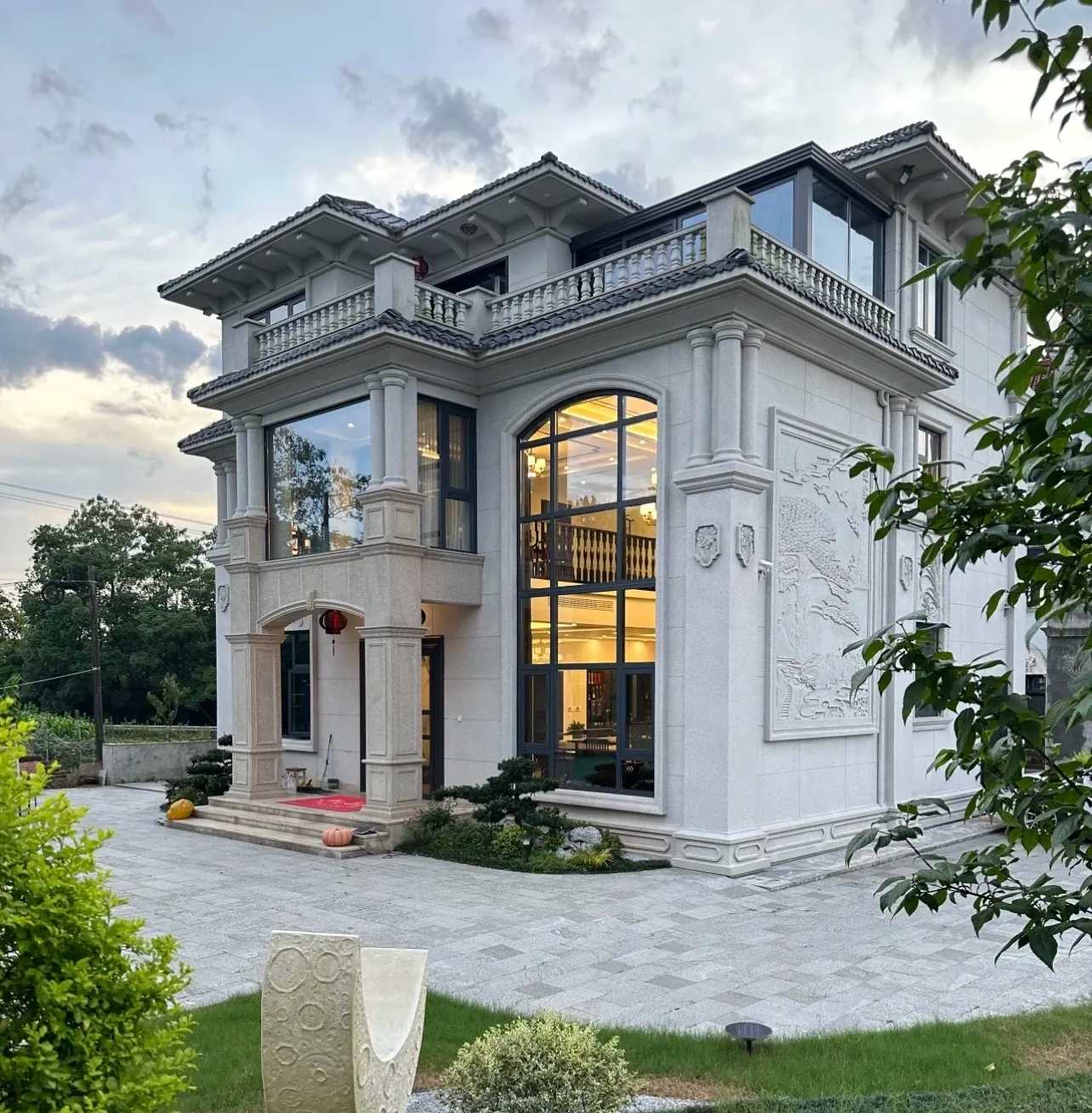 随州 白麻花岗岩私人别墅干挂石材豪华定制