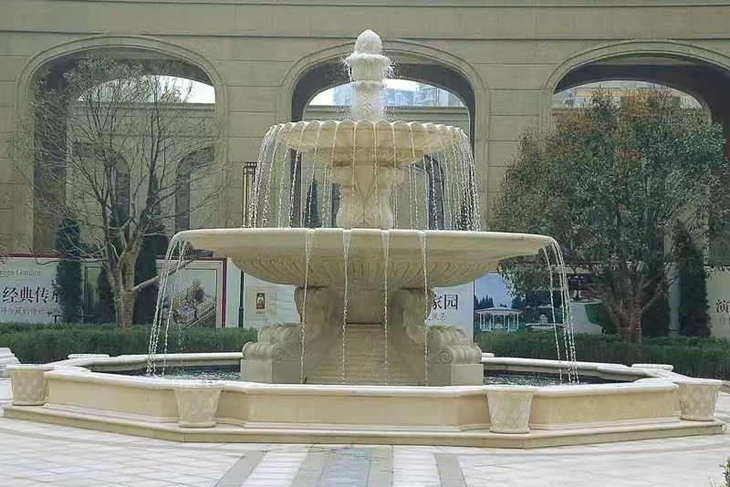 随州 黄金麻花岗岩异型加工——户外庭院石雕流水喷泉